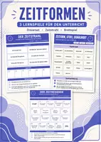 Vorschau - Arbeitsblätter - Zeitformen – 3 Lernspiele für Klasse 5–7 | Präsens, Präteritum, Perfekt & mehr - Deckblatt