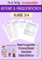 Vorschau - Klassenarbeiten - REFERAT & PRÄSENTATIONEN I Fix & Fertig Korrekturhilfen I Kriterien, Checkliste, Notenschlüssel, Selbstreflexion I Klasse 3/4 I Editierbar - Deckblatt