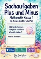 Vorschau - Arbeitsblätter - Sachaufgaben Plus Minus Klasse 4 | 10 Arbeitsblätter als PDF - Deckblatt