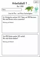 Vorschau - Arbeitsblätter - Sachaufgaben Plus Minus Klasse 4 | 10 Arbeitsblätter als PDF - Seite 1