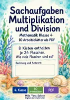Vorschau - Arbeitsblätter - Sachaufgaben Multiplikation Division Klasse 4 | 10 Arbeitsblätter als PDF - Deckblatt