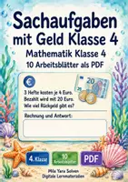 Vorschau - Arbeitsblätter - Sachaufgaben mit Geld Klasse 4 | Mathematik Klasse 4 | 10 Arbeitsblätter als PDF - Deckblatt