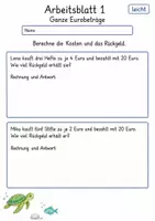 Vorschau - Arbeitsblätter - Sachaufgaben mit Geld Klasse 4 | Mathematik Klasse 4 | 10 Arbeitsblätter als PDF - Seite 1