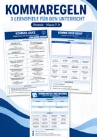 Vorschau - Arbeitsblätter - Kommasetzung – 3 Lernspiele für Klasse 7–9 | Legespiele & Komma-Quiz - Deckblatt
