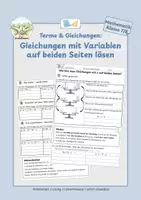 Vorschau - Arbeitsblätter - Gleichungen mit Variablen auf beiden Seiten lösen - Deckblatt