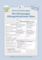 Vorschau - Arbeitsblätter - Gleichungen aufstellen & Sachaufgaben lösen – Alltagssituationen - Deckblatt