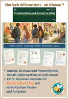 Vorschau - Unterrichtsreihen - Prozentrechnung und Dreisatz im Alltag - vierfach differenziert inkl. eigener Förderversion / DaZ-Version - Deckblatt