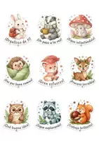 Vista previa - Decoración del aula - Set de Stickers Motivacionales de Otoño: Animalitos del Bosque Kawaii (PDF Imprimible) - página 1
