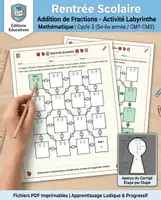 Aperçu - Feuilles d'exercices - Labyrinthe Addition de Fractions rentrée scolaire - Page de couverture