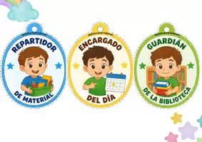 Vista previa - Tarjetas / Manipulativos - Medallas con roles para el aula. Versión ingles y español. - página 2