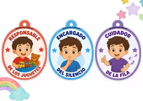 Vista previa - Tarjetas / Manipulativos - Medallas con roles para el aula. Versión ingles y español. - página 3
