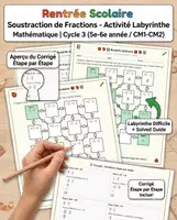 Aperçu - Jeux - Soustraction Fractions - Cycle Trois et Collège rentrée scolaire - Page de couverture