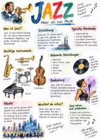 Vorschau - Arbeitsblätter - Lernposter + AB mit Fragen zum Thema "Jazz" + Lösungsblatt + Mindmap + Infografiken - Deckblatt