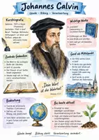 Vorschau - Arbeitsblätter - Lernplakat + AB mit Fragen zum Thema "Johannes Calvin" + Lösungsblatt + Infografik - Deckblatt