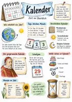 Vorschau - Arbeitsblätter - Lernposter + AB mit Fragen zum Thema "Kalender" + Lösungsblatt + Infografik - Deckblatt