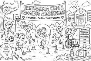 Προεπισκόπηση - Υποδείγματα ζωγραφικής και χειροτεχνίας - Πανελλήνια ημέρα σχολικού αθλητισμού - Γιγάντια χρωμοσελίδα - Εξώφυλλο