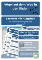 Vorschau - Arbeitsblätter - Sachtext Zugvögel Herbst 3fach differenziert Deutsch Sachunterricht Klasse 3-5 - Deckblatt