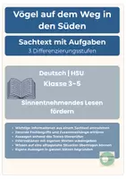Vorschau - Arbeitsblätter - Sachtext Zugvögel Herbst 3fach differenziert Deutsch Sachunterricht Klasse 3-5 - Seite 1