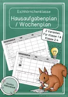 Vorschau - Anderer Materialtyp - Hausaufgabenplan / Wochenplan – Klassentier Eichhörnchen - Deckblatt