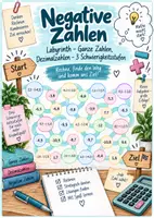 Vorschau - Arbeitsblätter - Negative Zahlen - Labyrinth - Ganze Zahlen, Dezimalzahlen - 3 Schwierigkeiten - Deckblatt