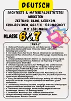 Vorschau - Arbeitsblätter - Sachtexte & materialgestütztes Arbeiten Zeitung, Blog, Lexikon, Erklärvideo, Grafik · Übungsheft mit Lösungen Klasse 6 & Klasse 7 - Deckblatt