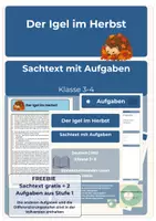 Vorschau - Arbeitsblätter - Freebie Sachtext Igel im Herbst - Deckblatt