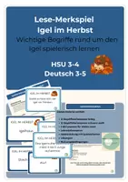 Vorschau - Spiele - Lese-Merkspiel Igel im Herbst Deutsch HSU Klasse 3-5 - Deckblatt