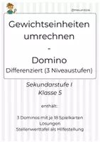 Vorschau - Spiele - Domino – Gewichtseinheiten umrechnen | Differenziertes Mathe-Spiel Klasse 5 - Deckblatt