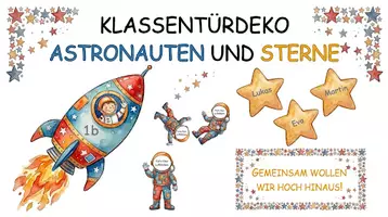 Vorschau - Mal- und Bastelvorlagen - Klassentürdeko Astronauten und Sterne - Deckblatt
