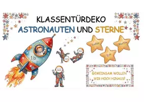 Vorschau - Mal- und Bastelvorlagen - Klassentürdeko Astronauten und Sterne - Seite 1