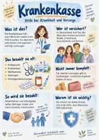 Vorschau - Arbeitsblätter - Lernposter + AB mit Fragen zum Thema "Krankenkasse" + Lösungsblatt + Infografiken - Deckblatt