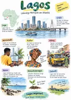 Vorschau - Arbeitsblätter - Lernplakat + AB mit Fragen zum Thema "Lagos" + Lösungsblatt + Infografik - Deckblatt