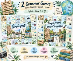 Vorschau - Arbeitsblätter - English 2 Grammar games – Simple past & Simple present vs. present progressive - Deckblatt