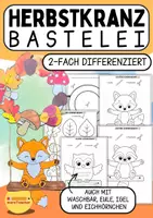 Vorschau - Mal- und Bastelvorlagen - 🍂 Herbstkranz basteln | Bastelvorlage Herbst | Waldtiere | Grundschule - Deckblatt