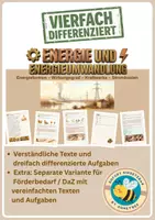 Vorschau - Unterrichtsreihen - Energie und Energieumwandlung – vom Kraftwerk in die Steckdose - vierfach differenziert inkl. eigener Förderversion / DaZ-Version - Deckblatt