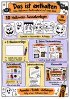 Vorschau - Mal- und Bastelvorlagen - Freebie Halloween Herbst basteln Kunst Grundschule | Hängefiguren aus Klopapierrollen | Bastelvorlagen & Halloween Deko | Klasse 1-4 - Seite 1
