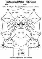 Vorschau - Arbeitsblätter - Gruselrechnen zum Ausmalen – Halloween Zahlenraum 100 - Seite 2