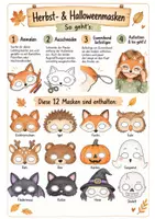Vorschau - Bildkarten - Herbst- & Halloween-Masken | 12 Vorlagen zum Ausmalen & Ausschneiden | Grundschule - Seite 1