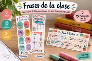 Vorschau - Bildkarten - Lesezeichen/Namensschild Spanisch - Frases de la clase/verbos - Deckblatt