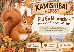 Vorschau - Bildkarten - Kamishibai Herbst Kita | Eichhörnchen sammelt für den Winter | Herbstgeschichte Kindergarten | Winterruhe & Waldtiere | PDF - Deckblatt