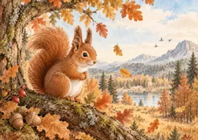 Vorschau - Bildkarten - Kamishibai Herbst Kita | Eichhörnchen sammelt für den Winter | Herbstgeschichte Kindergarten | Winterruhe & Waldtiere | PDF - Seite 1