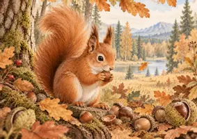 Vorschau - Bildkarten - Kamishibai Herbst Kita | Eichhörnchen sammelt für den Winter | Herbstgeschichte Kindergarten | Winterruhe & Waldtiere | PDF - Seite 3