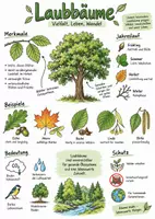 Vorschau - Arbeitsblätter - Lernplakat + AB mit Fragen zum Thema "Laubbaum" + Lösungsblatt + Infografik - Deckblatt
