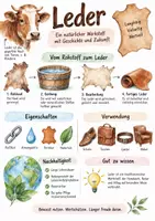 Vorschau - Arbeitsblätter - Lernplakat + AB mit Fragen zum Thema "Leder" + Lösungsblatt + Infografik - Deckblatt
