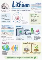 Vorschau - Arbeitsblätter - Lernplakat + AB mit Fragen zum Thema "Lithium" + Lösungsblatt + Mindmap + Infografik - Deckblatt