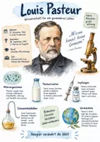 Vorschau - Arbeitsblätter - Lernplakat + AB mit Fragen zum Thema "Louis Pasteur" + Lösungsblatt + Infografik - Deckblatt