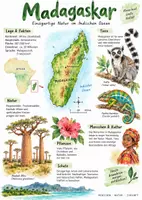 Vorschau - Arbeitsblätter - Lernplakat + AB mit Fragen zum Thema "Madagaskar" + Lösungsblatt + Infografik - Deckblatt