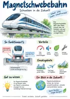 Vorschau - Arbeitsblätter - Lernplakat + AB mit Fragen zum Thema "Magnetschwebebahn" + Lösungsblatt + Mindmap + Infografik - Deckblatt