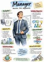 Vorschau - Arbeitsblätter - Lernplakat + AB mit Fragen zum Thema "Manager" + Lösungsblatt + Infografik - Deckblatt