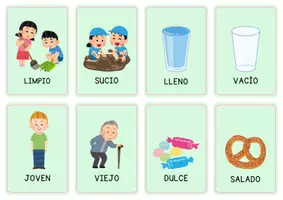Vista previa - Juegos / Gamificación - Tarjetas educativas antónimos y sinónimos ilustrativos - página 1